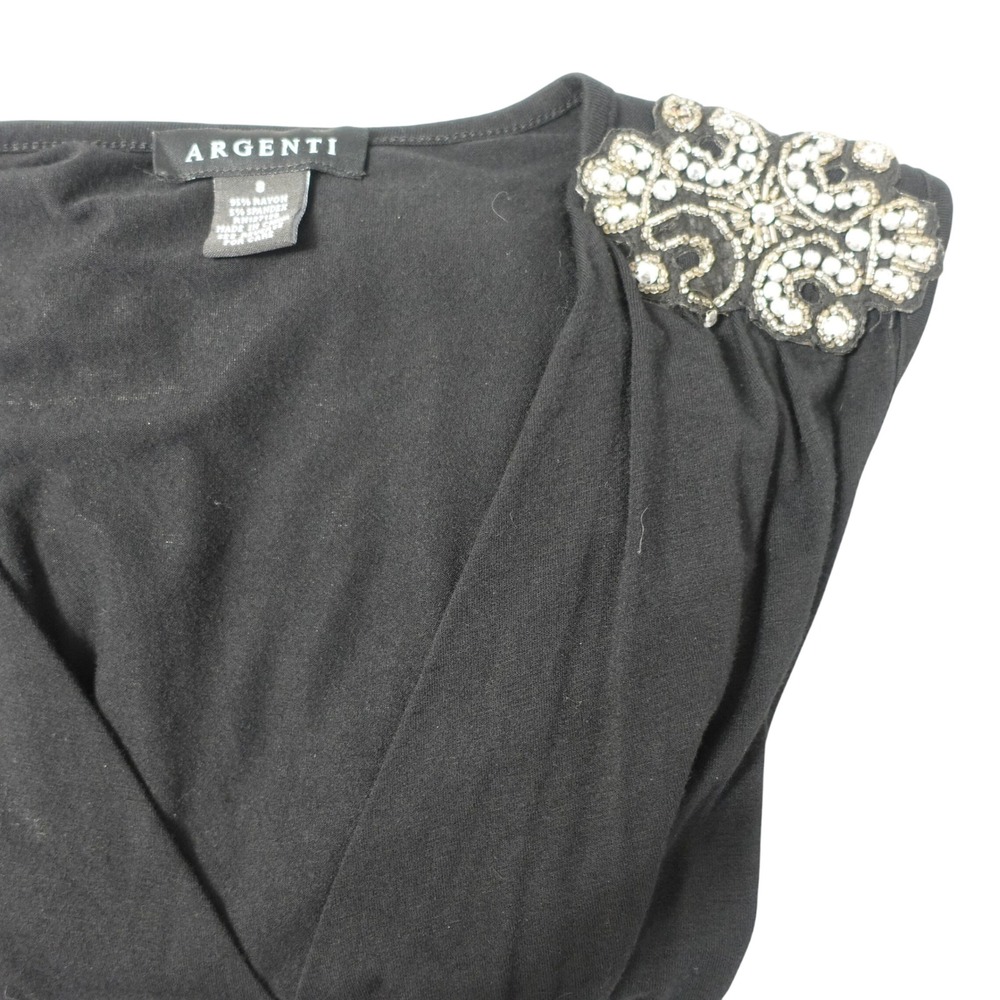 Vintage Argenti‎ Whimsigoth Black Beaded V-Neck Cocktail Mini Dress 8 NWT 1990s